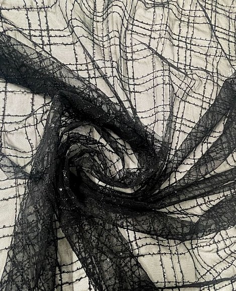 Фатин черный в квадрат с пайеткой 